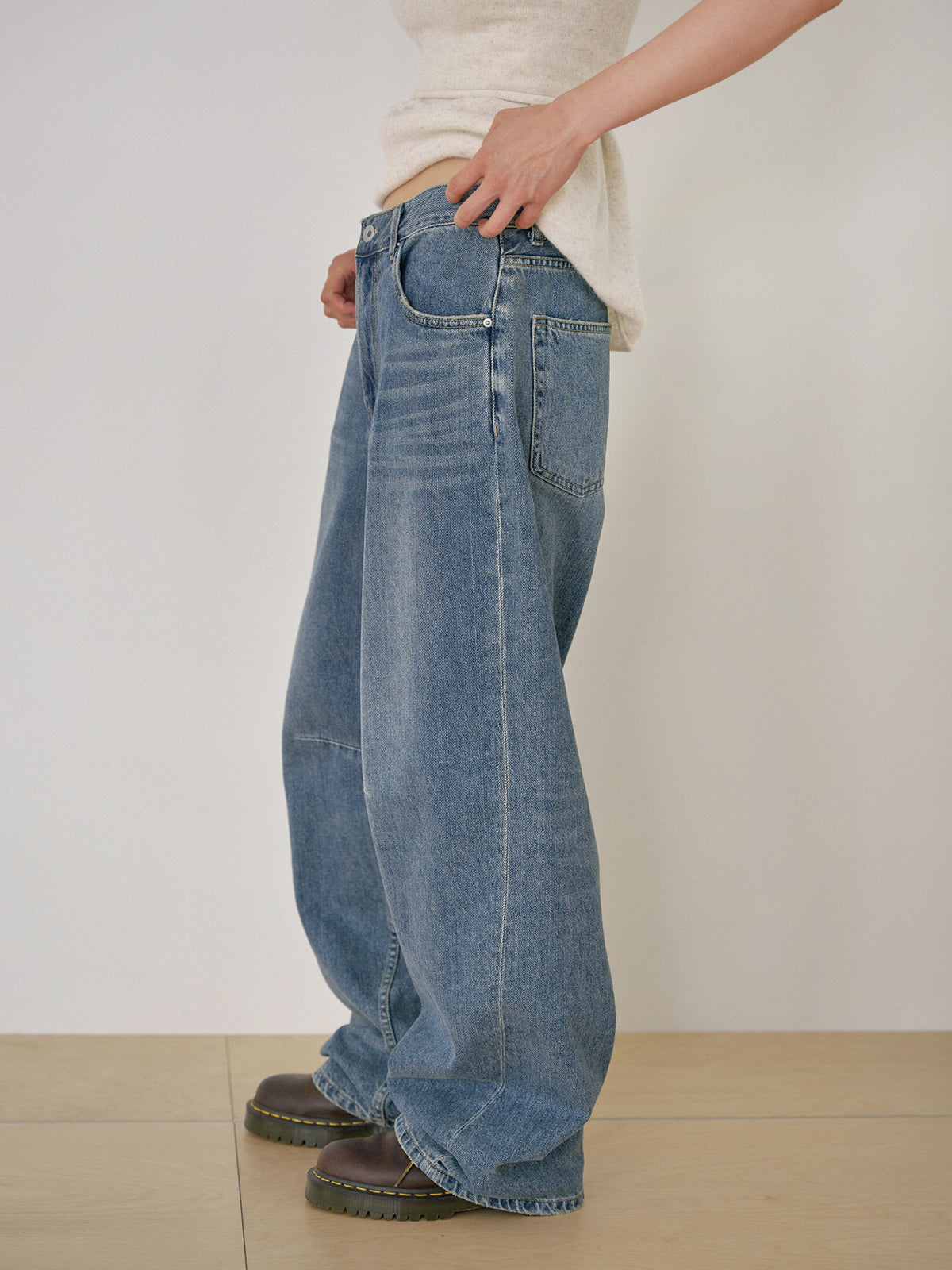Curved Denim Pants - Indigo 10