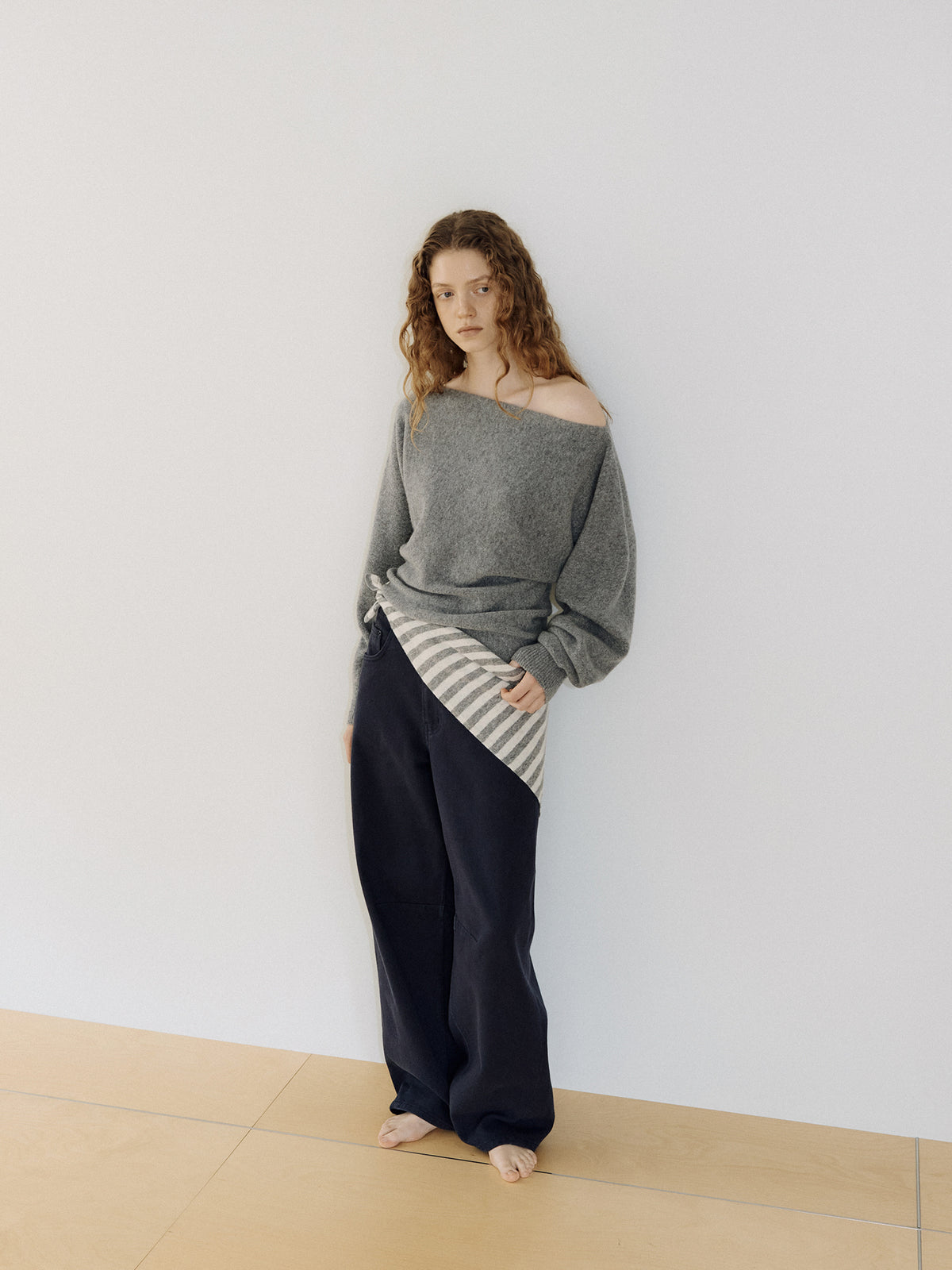 Stripe Square Scarf - Gray 5