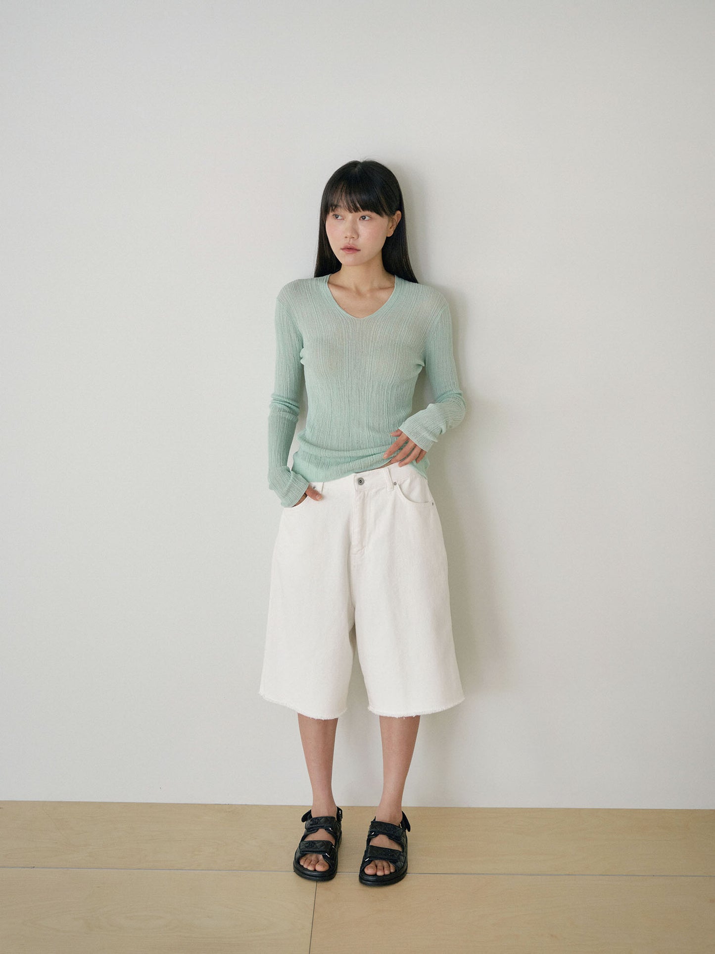 Cutoff Denim Shorts - Ivory