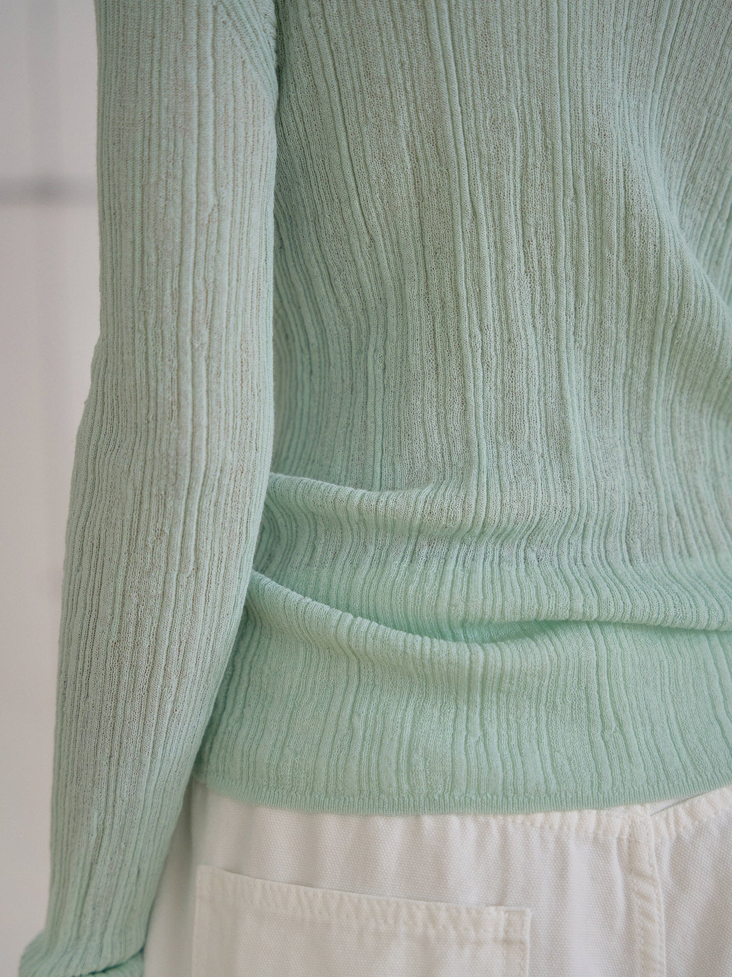 Multi Rib V-neck Pullover - Mint