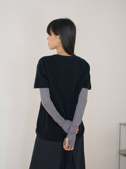 Cutoff Short Sleeve Pullover - Black 3
