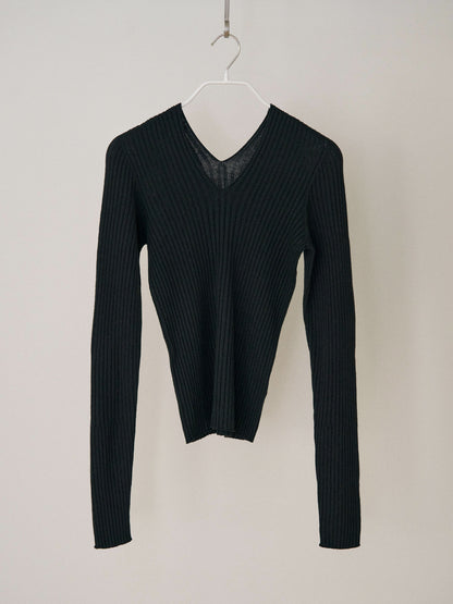 MARAN Double V-neck Rib Pullover - Black 商品画像14/17