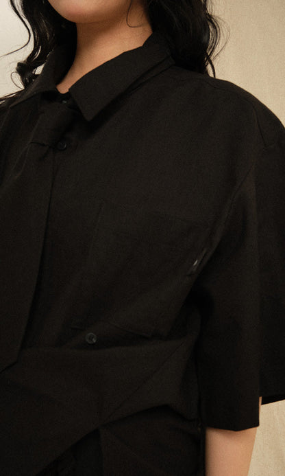 Bijo Point Short-Sleeved Shirts Black (Tie Version)