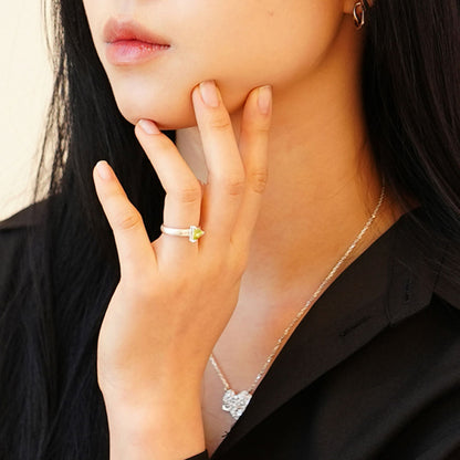 [SUMMER TAG SOL] Peridot Prong Facet 925 Silver Ring