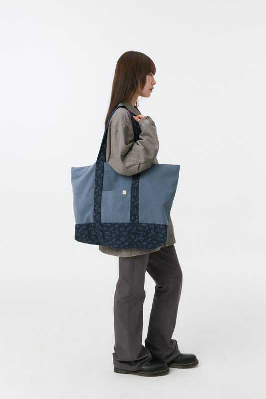 VINTAGE FLORAL TOTE BAG, BLUE