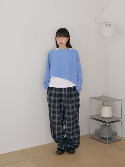 Unbalanced Boat Neck Pullover - Blue 7
