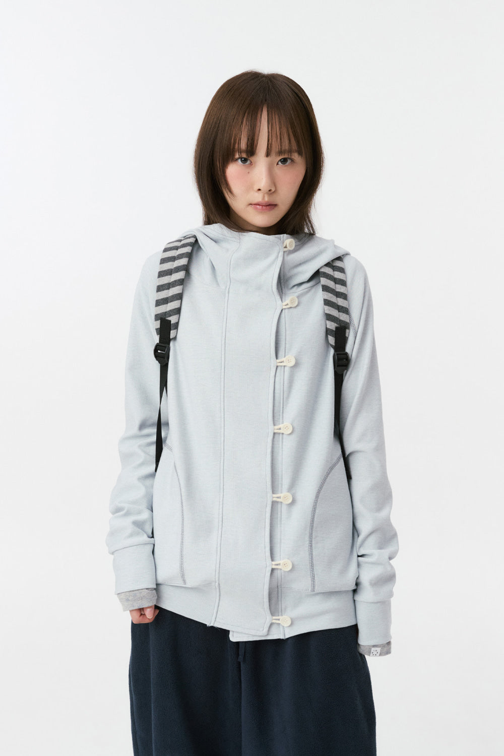 RAGLAN BUTTON HOODED ZIP-UP, SKY BLUE