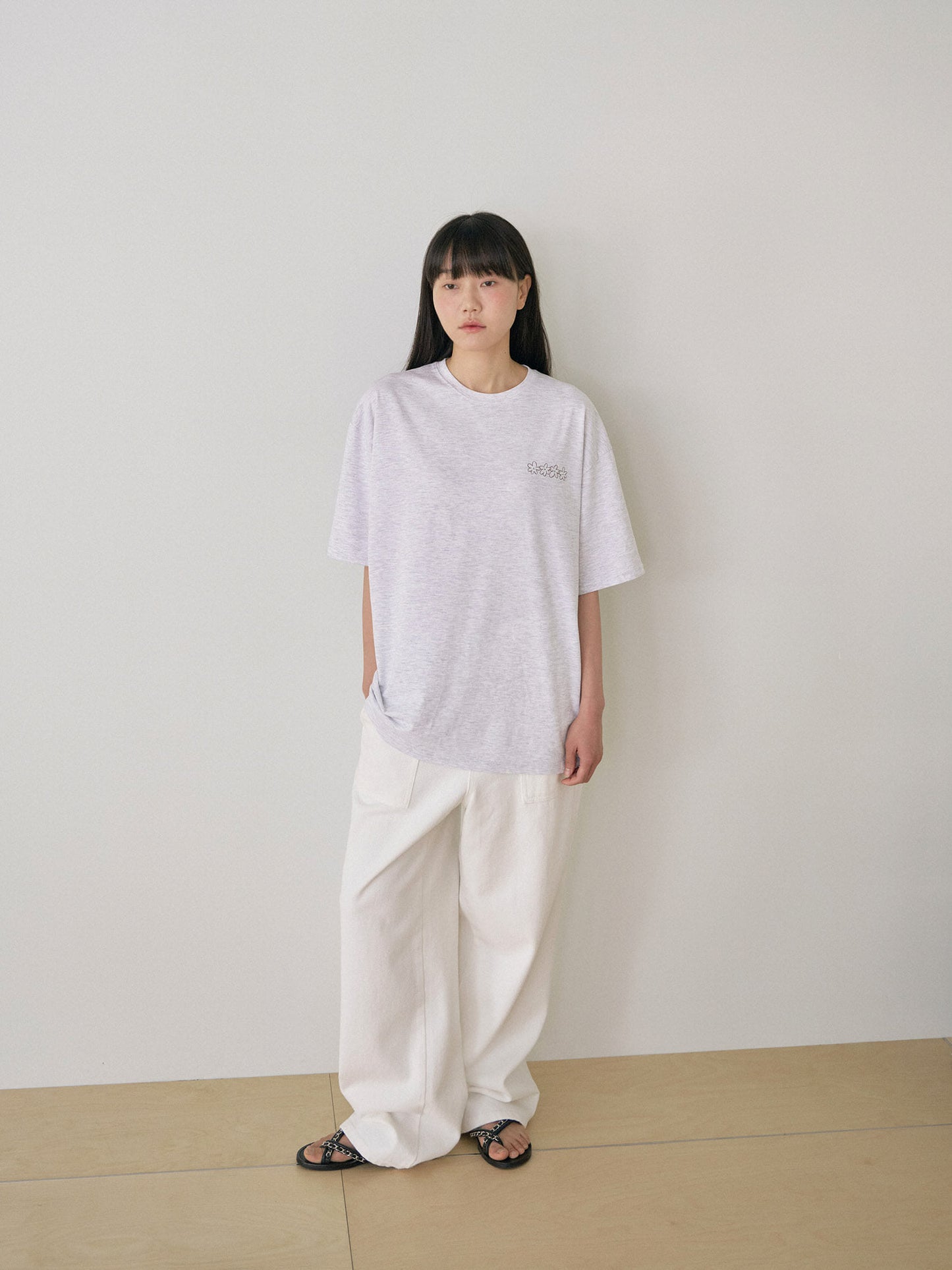 Flower Printing Short Sleeve - Light Gray