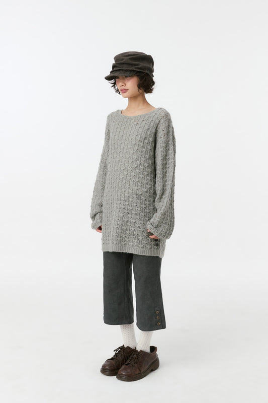 NUBBY TEXTURED HALF KNIT, GRAY