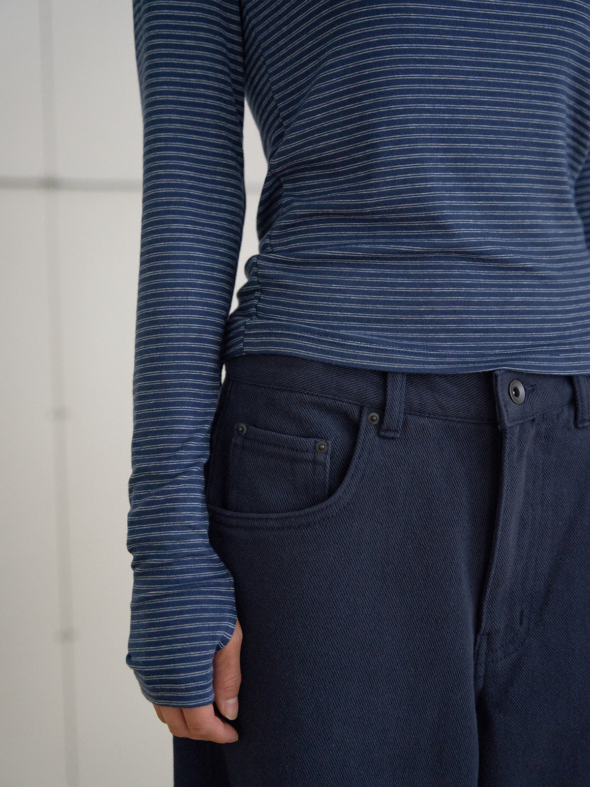 Rib Stripe Long Sleeve - Navy 11