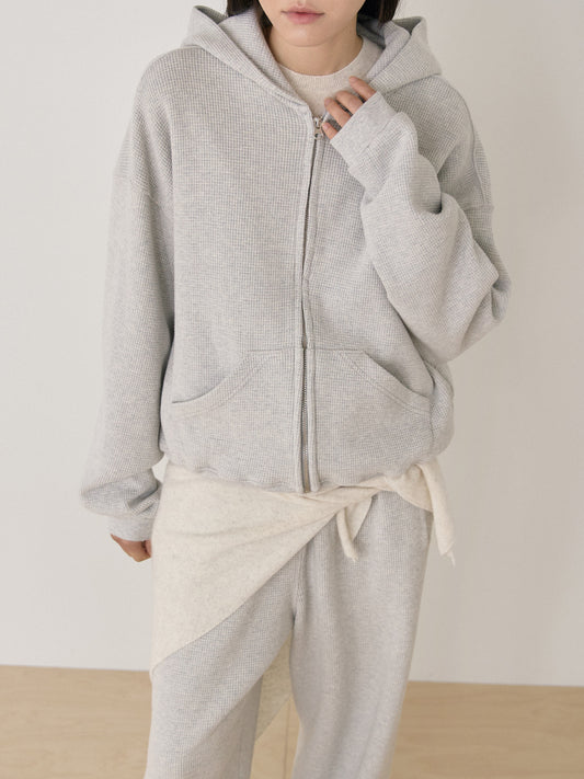 Current Waffle Hoodie Zip-up - Light Gray 2