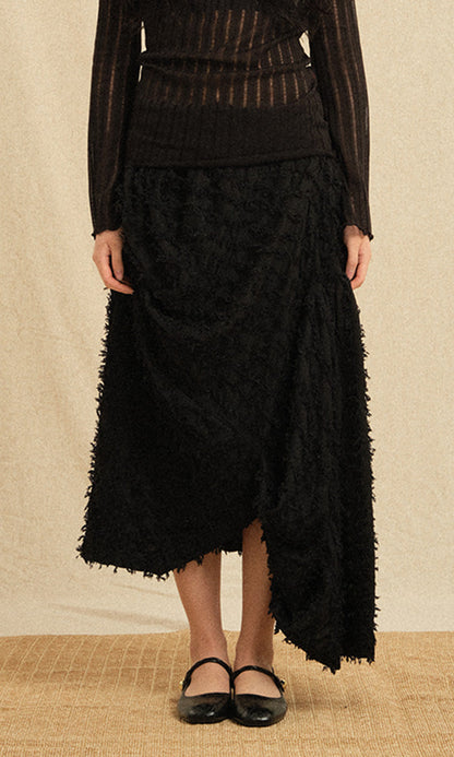 Ethnic drape long skirt Black