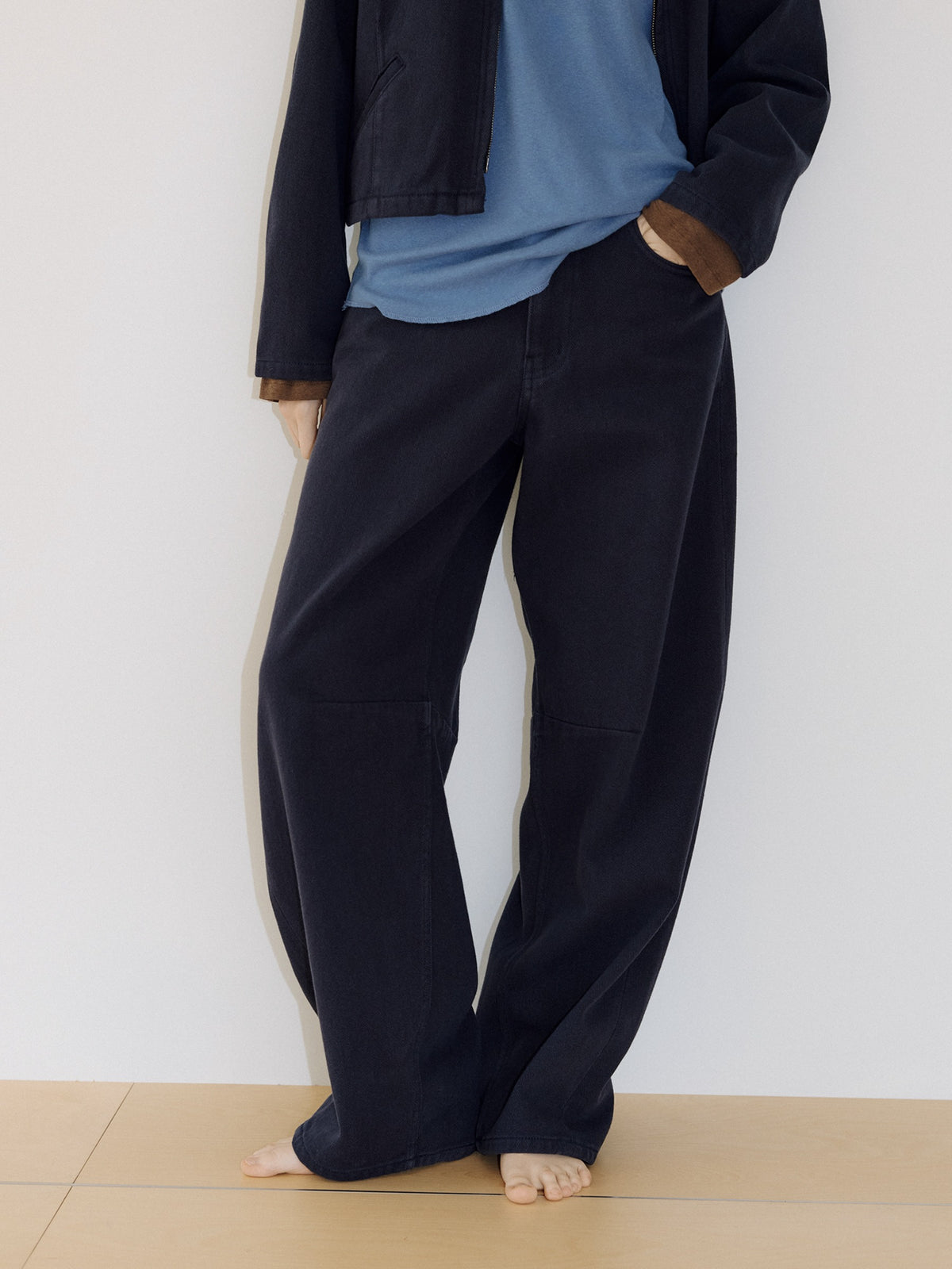 Cotton Twill Curved Pants - Navy 1