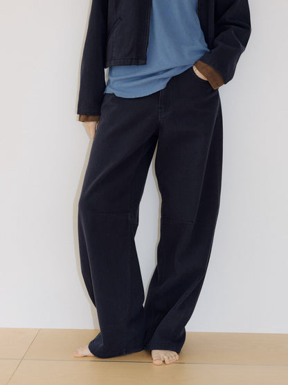 Cotton Twill Curved Pants - Navy 1