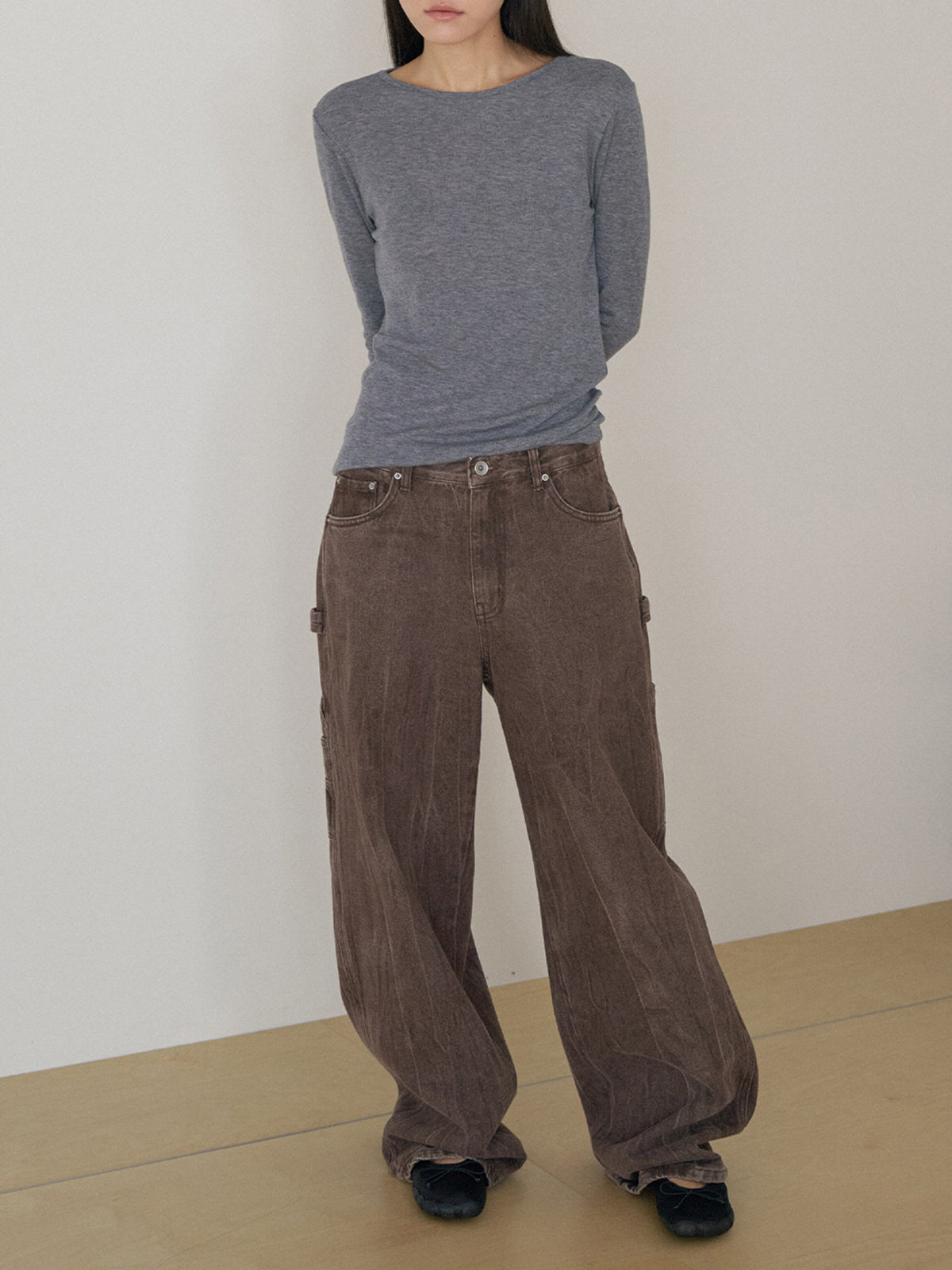 Brown Crack Work Pants - Brown 2