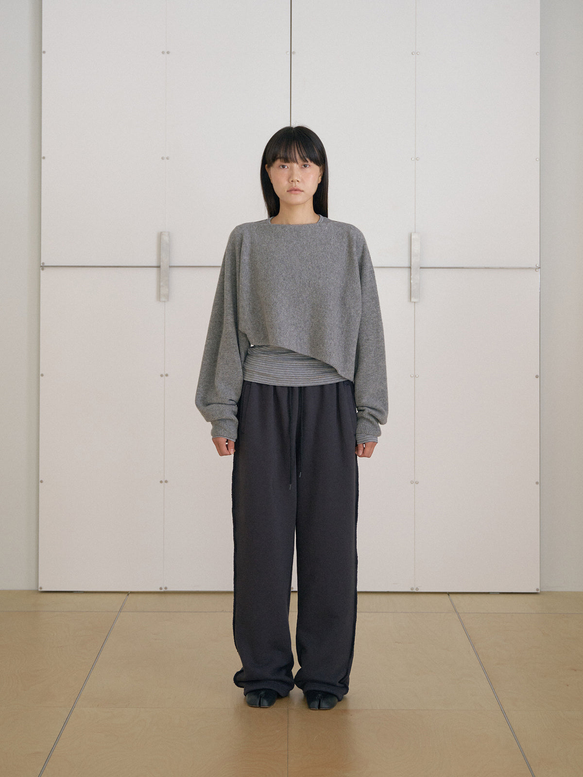 Unbalanced Boat Neck Pullover - Gray 12