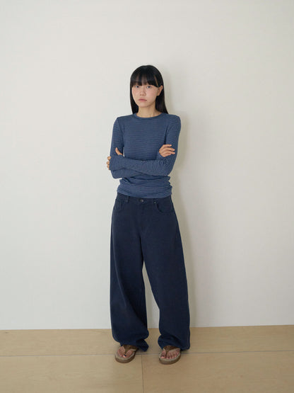 MARAN Cotton Twill Curved Pants - Navy 商品画像17/21