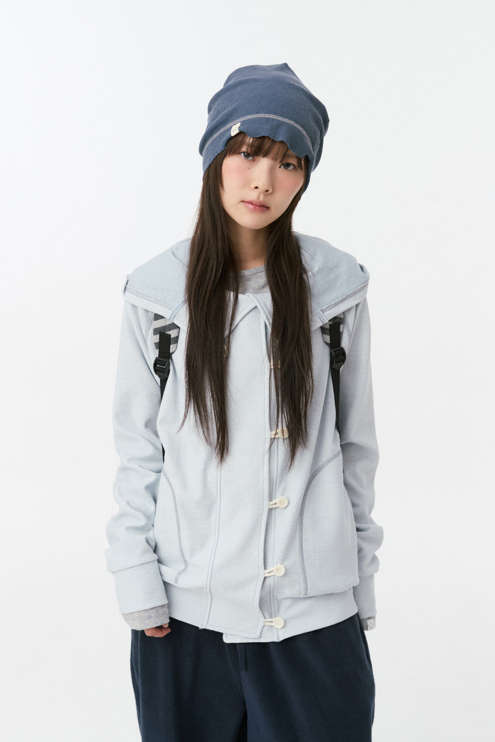 RAGLAN BUTTON HOODED ZIP-UP, SKY BLUE