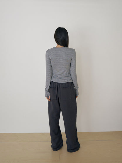 Rib Stripe Long Sleeve - Gray 12