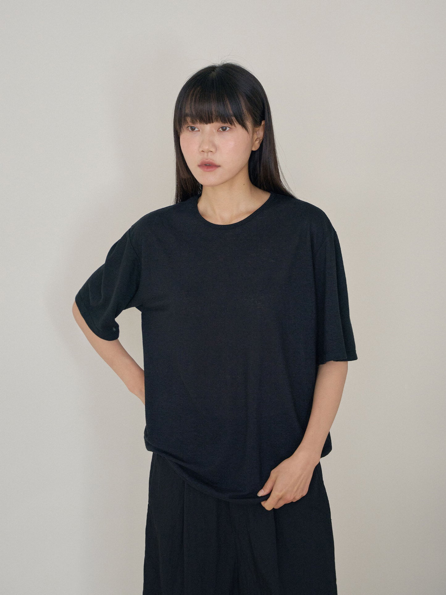 Linen Loose Short Sleeve - Black