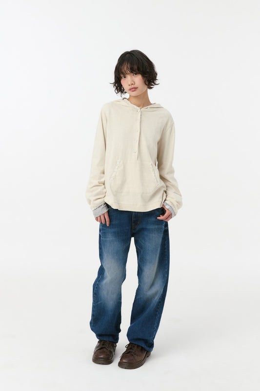[9/16予約配送] FLORAL BUTTON HOODED LONG SLEEVE, IVORY