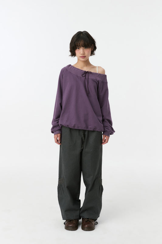 [9/18予約配送] STRING OFF SHOULDER SWEATSHIRT, PURPLE