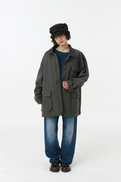 REVERSIBLE FLORAL COTTON JACKET, CHARCOAL