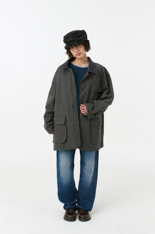 REVERSIBLE FLORAL COTTON JACKET, CHARCOAL