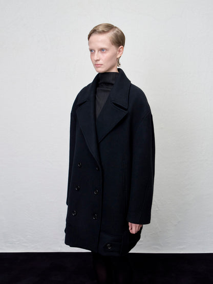 ARIK. Anser wool oversized pea coat in Black