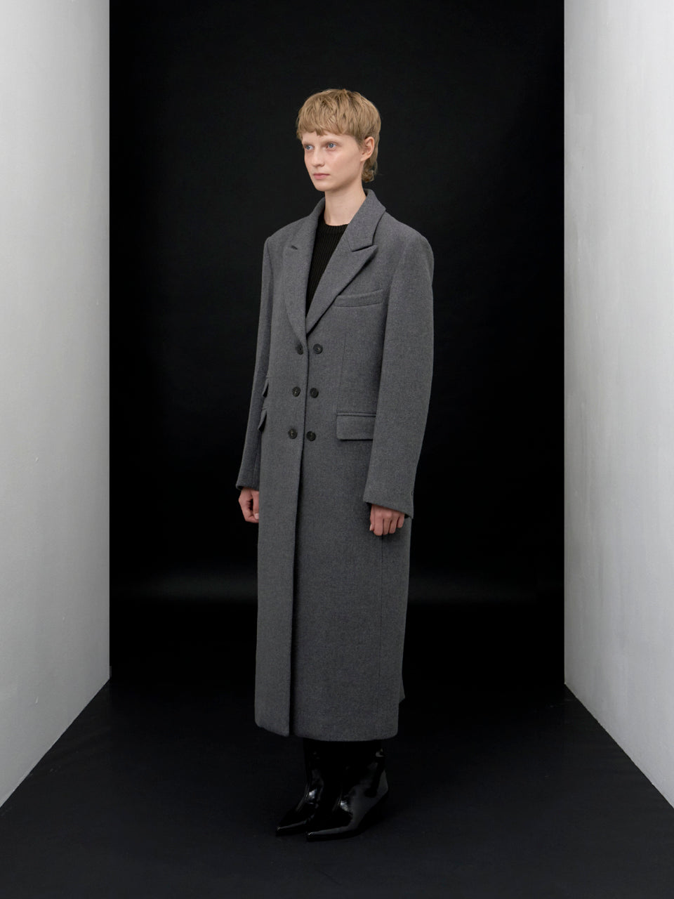 【ARIK. アリク AW】Libra tailored single breasted wool coat Melange Grey