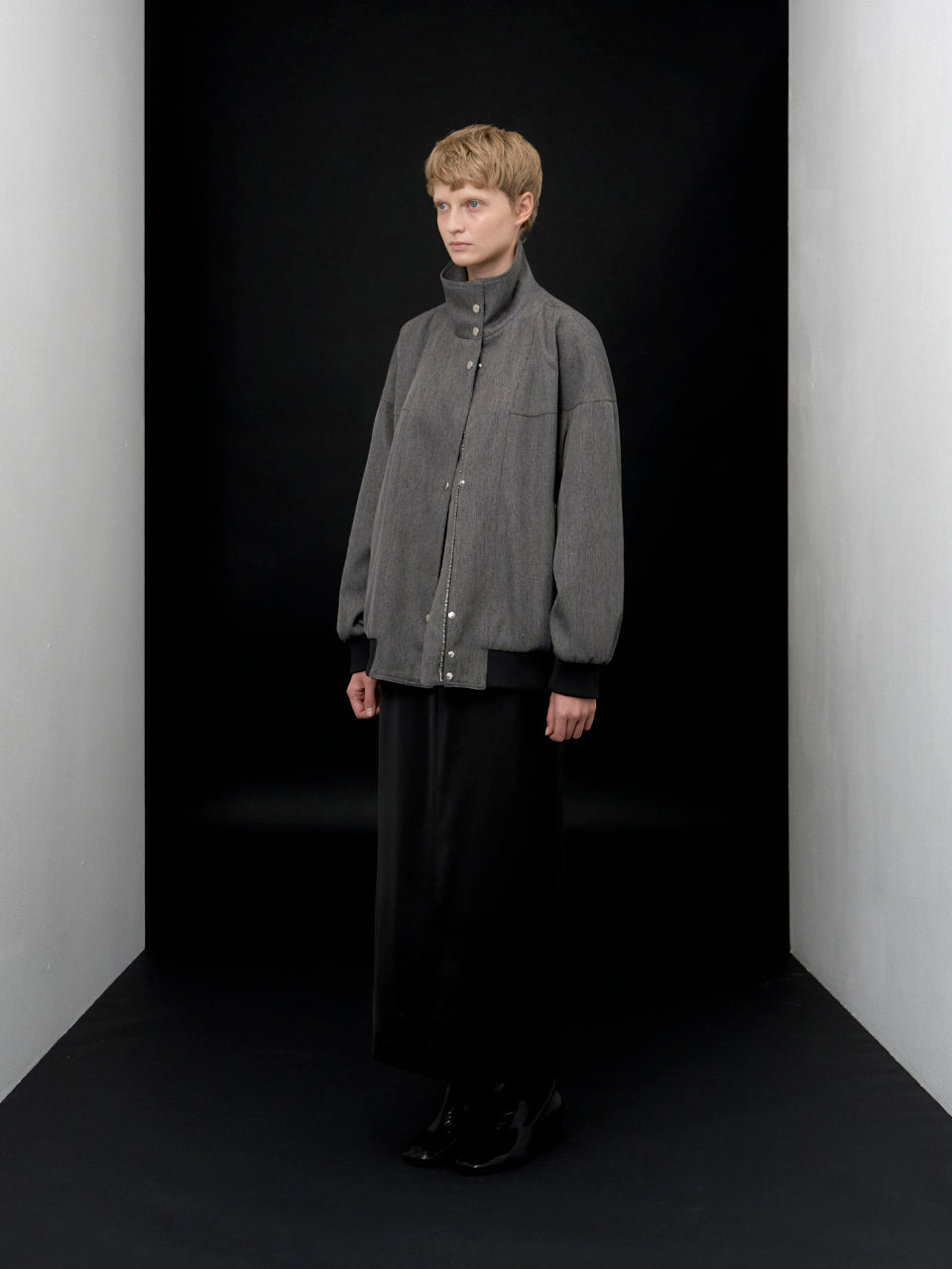 【ARIK. アリク AW】Segin oversized panel bomber jacket Melange Grey