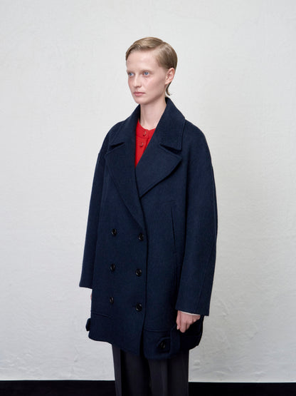ARIK. Anser boucle oversized pea coat in Midnight Navy