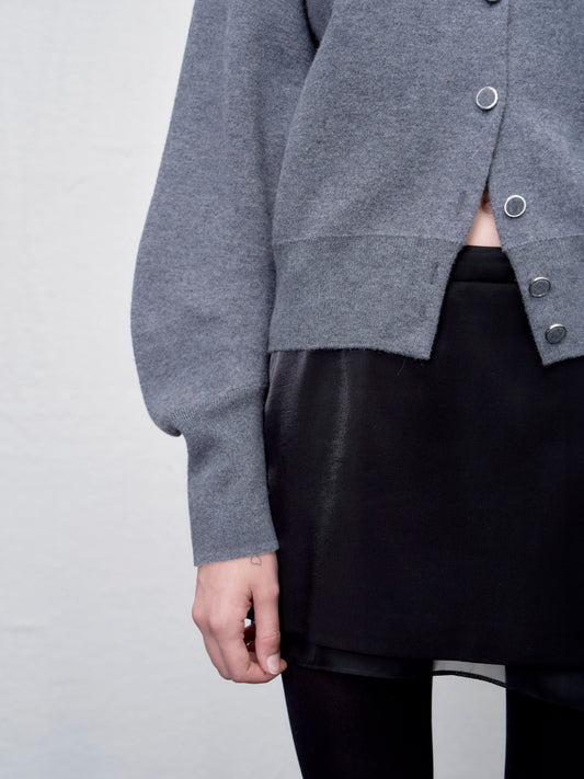 【ARIK. アリク AW】Asellus volume sleeve knit cardigan Melange Grey