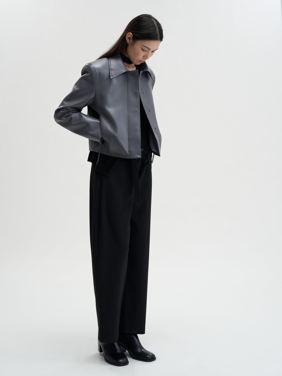 【MAGJAY】Slick Leather Jacket - GRAY