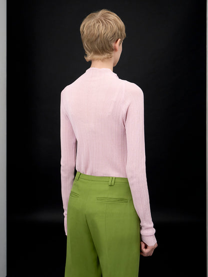 【ARIK. アリク AW】MINCHIR lettuce edge high neck knit top Milky Pink