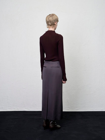 【ARIK. アリク AW】MINCHIR lettuce edge high neck knit top Burgundy Brown