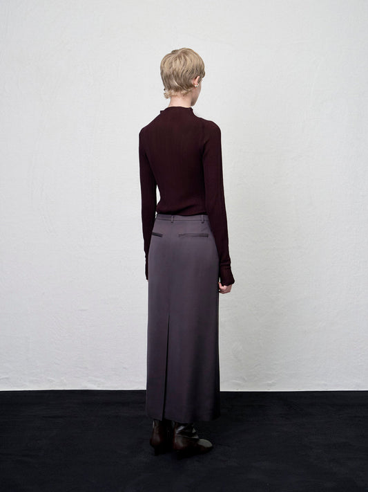 【ARIK. アリク AW】MINCHIR lettuce edge high neck knit top Burgundy Brown