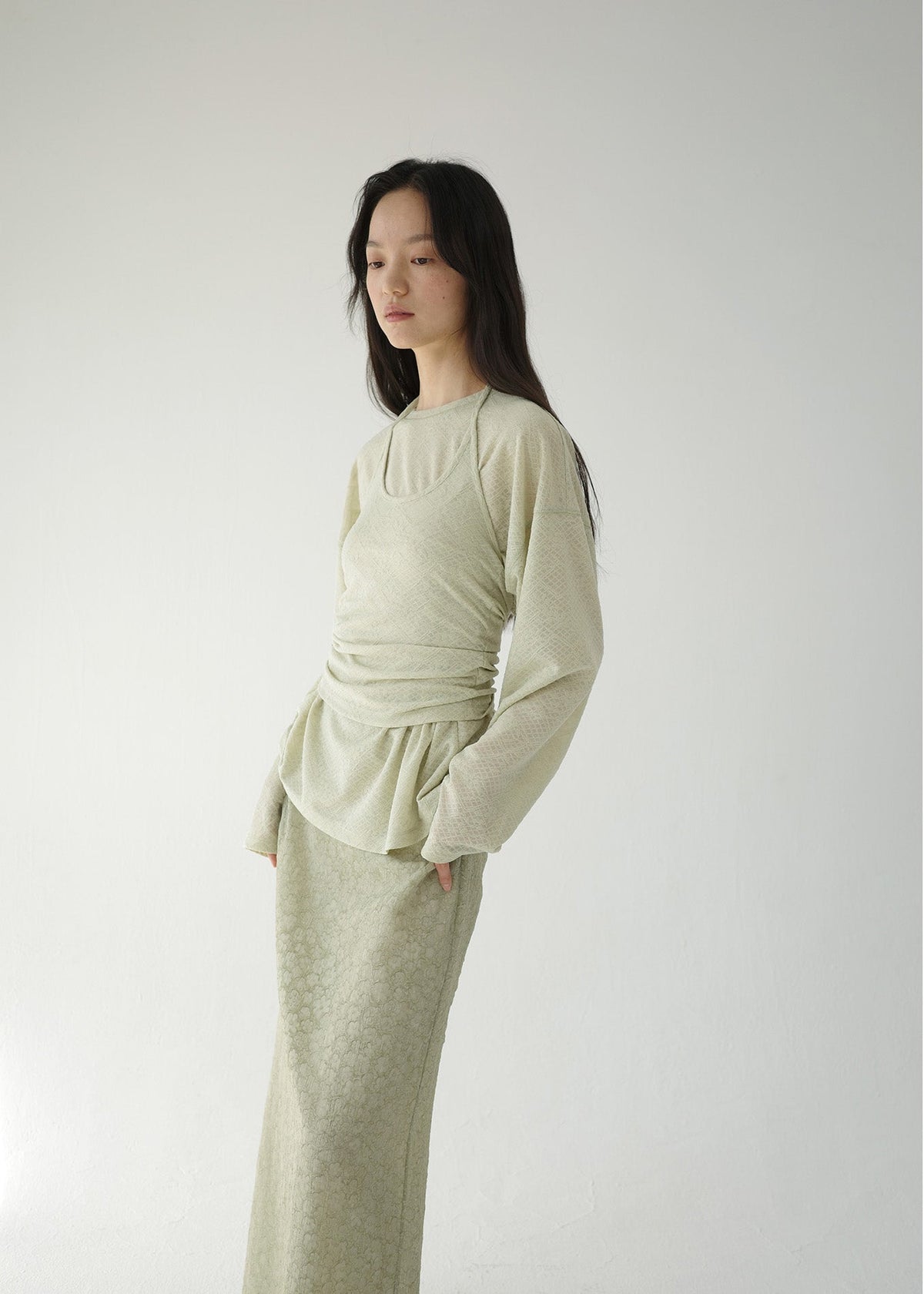 LACE TOP SET -KHAKI