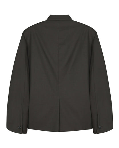 Leather Reveal Sleeve Wool Blazer_Khaki Brown