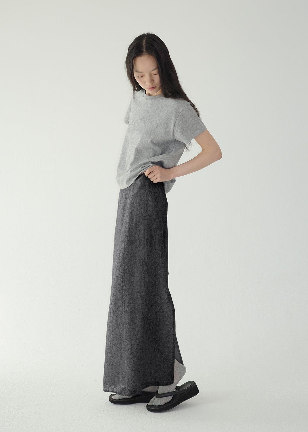BABY FLOWER SKIRT -CHARCOAL