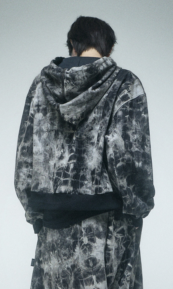 Reculer Pipe dyed denim crop hoodie zip-up(ブラック) 商品画像1/6