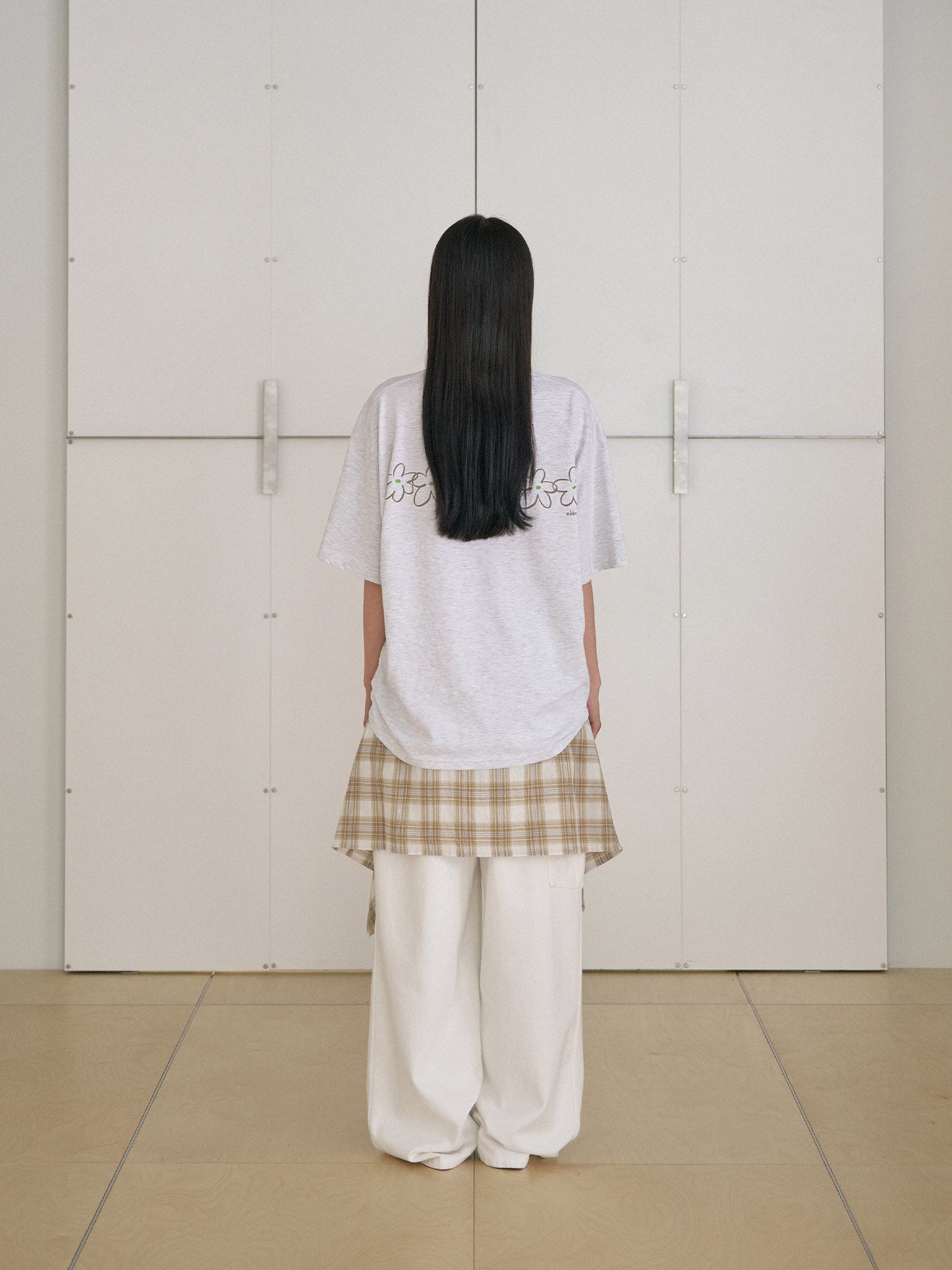 Flower Printing Short Sleeve - Light Gray