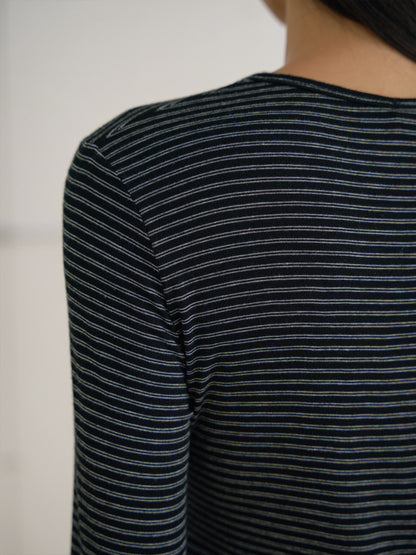 Rib Stripe Long Sleeve - Black 8