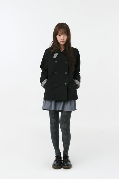 VINTAGE FLORAL HALF COAT, BLACK