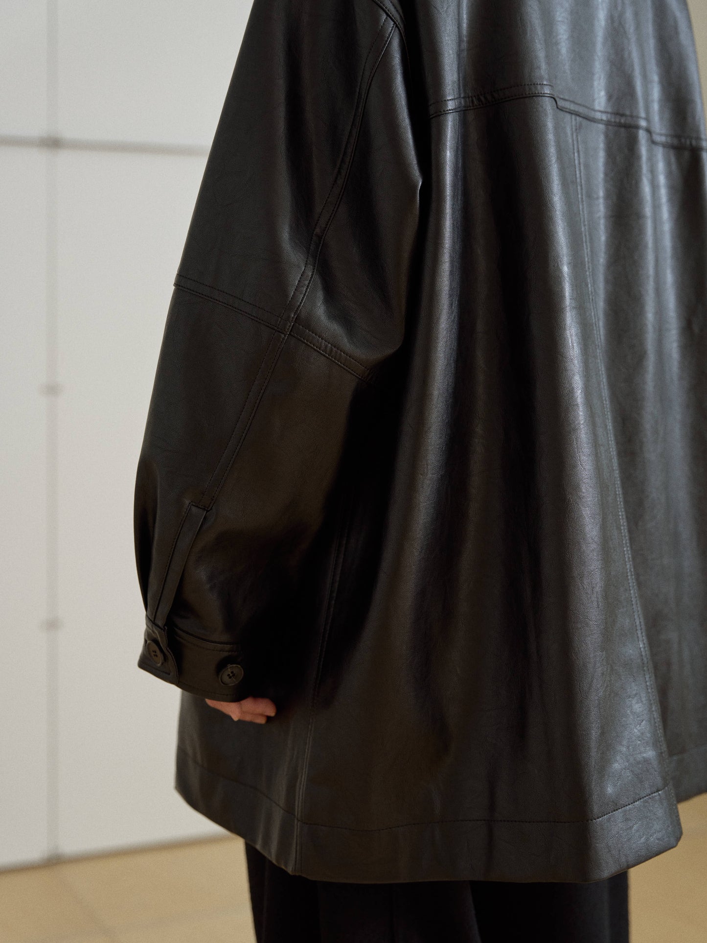 Standard Leather Half Coat – Black