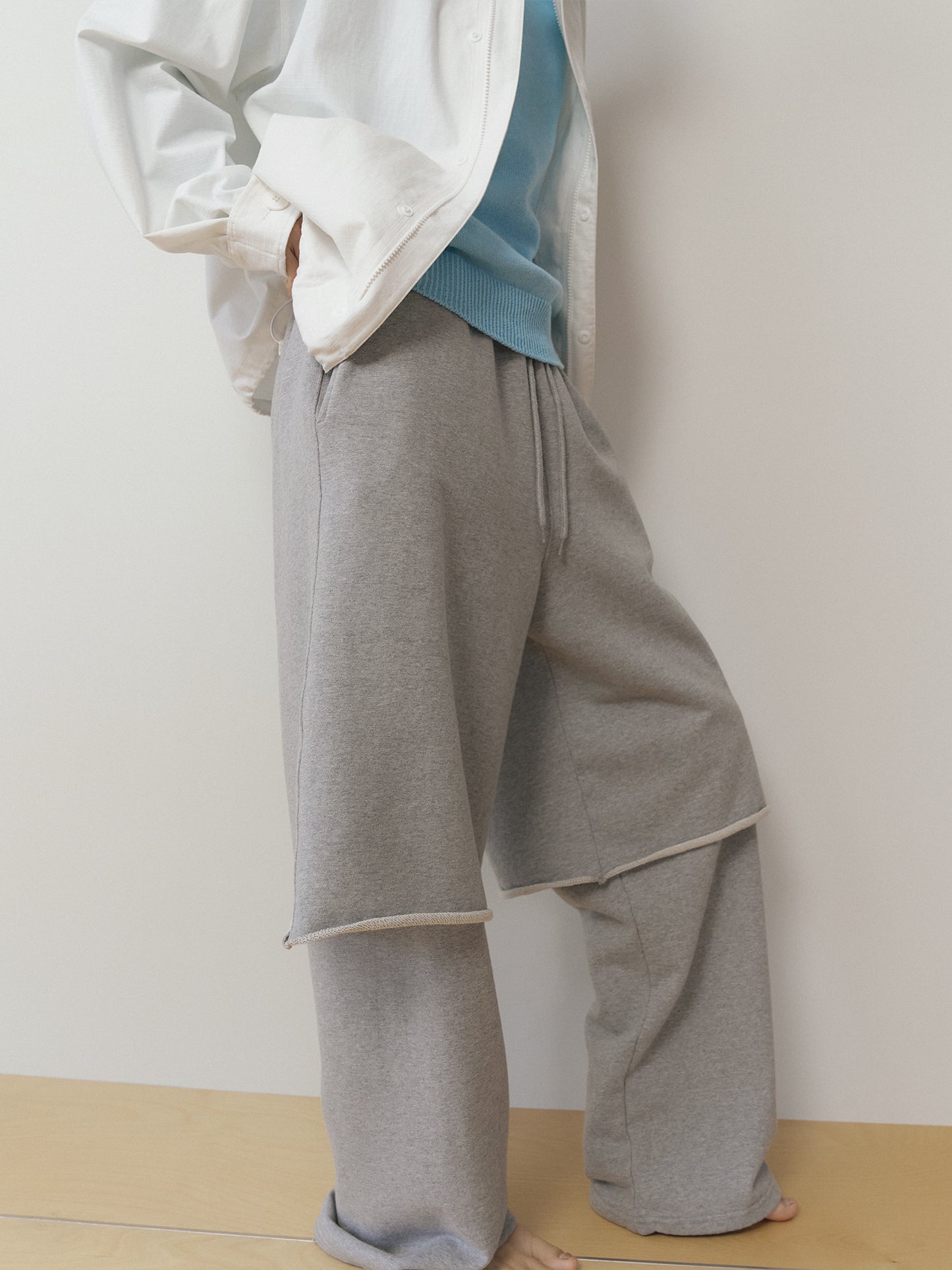 Cutoff Half Sweatpants - Gray