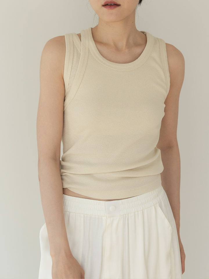 【MARAN】Mei Ribbed Sleeveles-BEIGE
