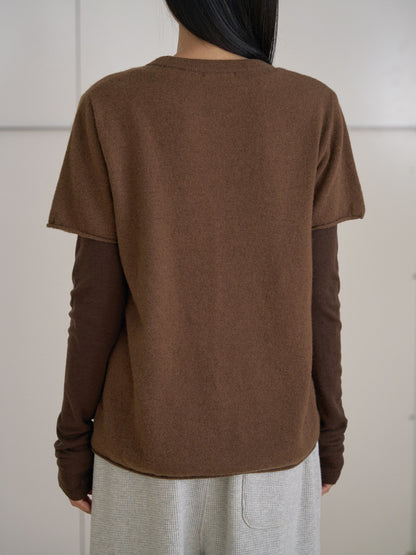 MARAN Cutoff Short Sleeve Pullover - Brown 商品画像13/21