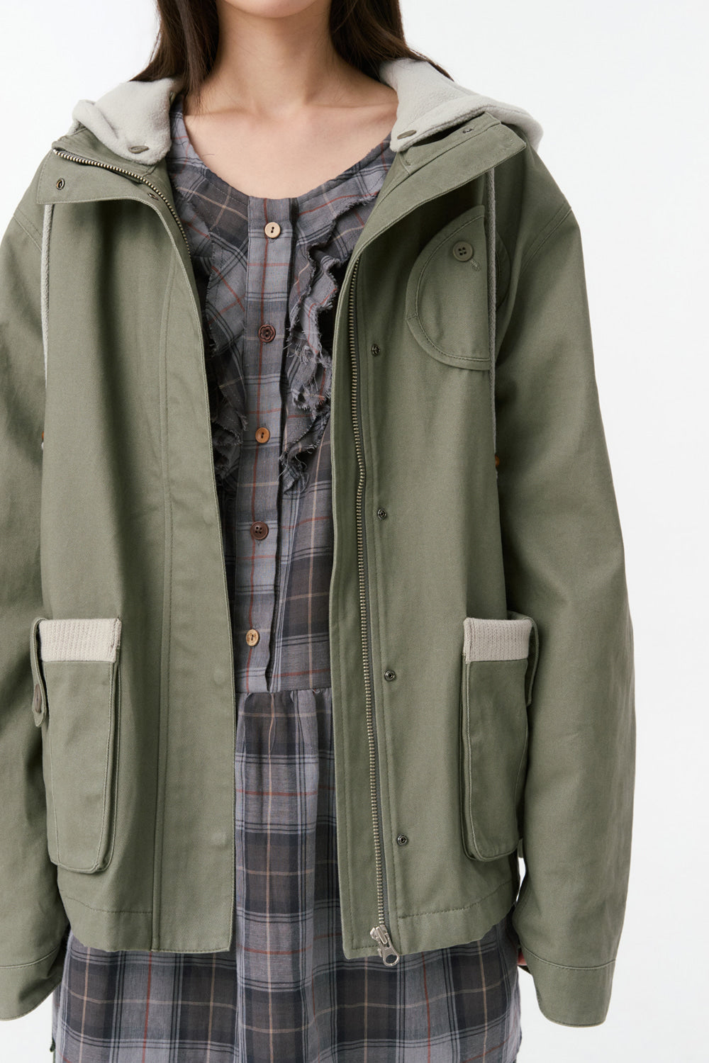 ROUND POCKET FISHTAIL JACKET, KHAKI