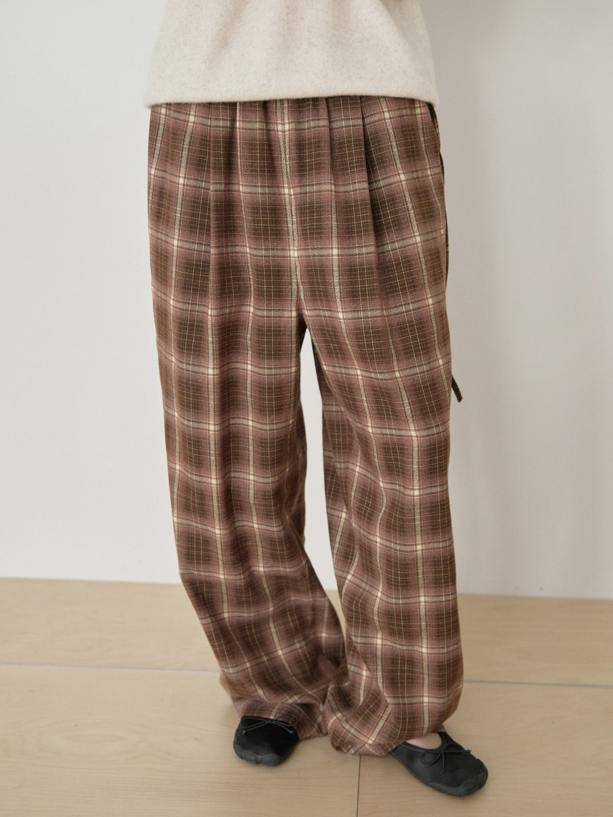Side String Check Pants - Brown 6